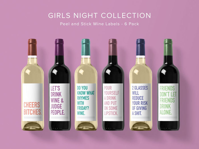 Classy Cards Wine Labels Pack of 6, Girls Night Collection