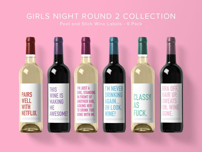 Classy Cards Wine Labels Pack of 6, Girls Night Round 2