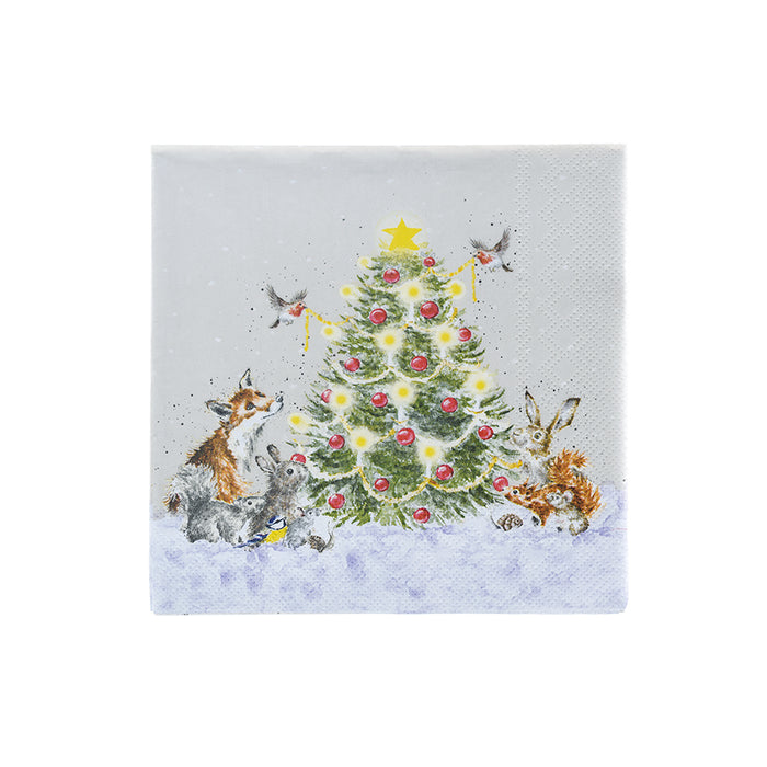 Wrendale Designs Cocktail Paper Napkin, 'Oh Christmas Tree' Woodland Animals