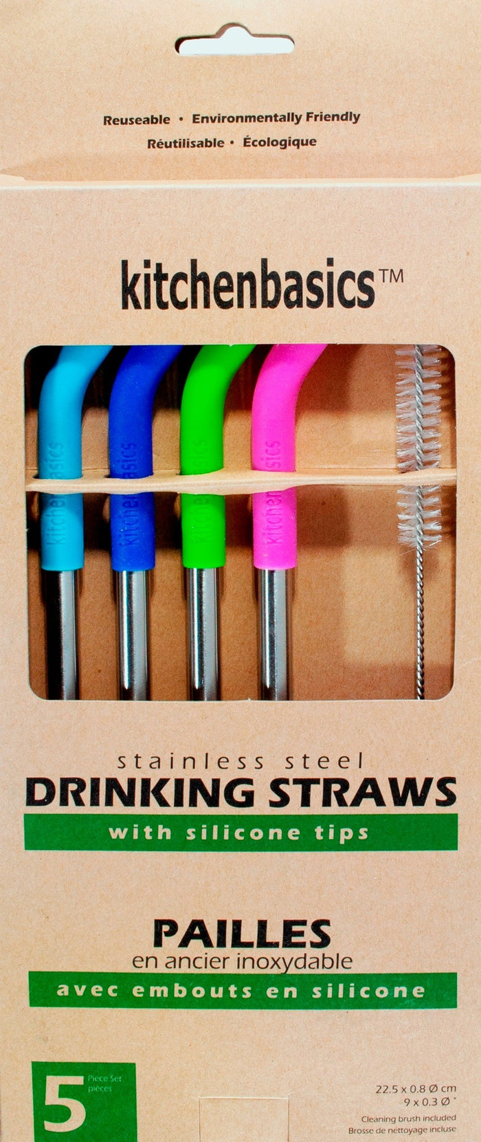 Kitchen Basics Stainless Straws Drinking Straws with Silicone Tips (Wide)