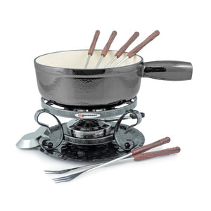 Swissmar Lugano Cast Iron Fondue Set 9pc, Metallic Black