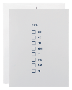 Classy Cards Greeting Card, Fuck List