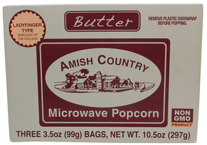 Amish Country Popcorn Ladyfinger Butter Microwave Popcorn Pack of 3