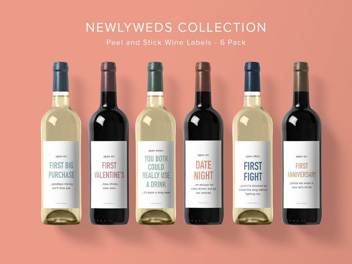 Classy Cards Wine Labels Pack of 6, Newlyweds Collection