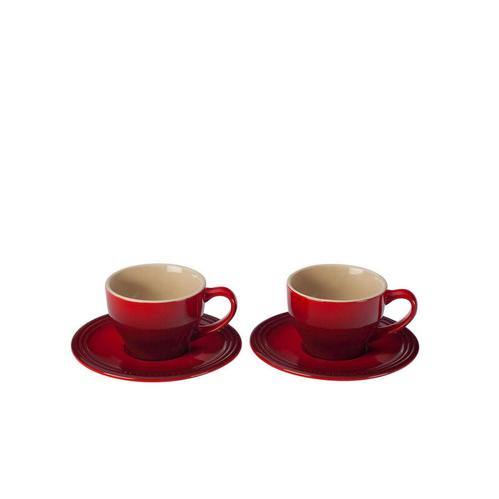 Le Creuset Classic Cappuccino Cups & Saucers Set, Cerise