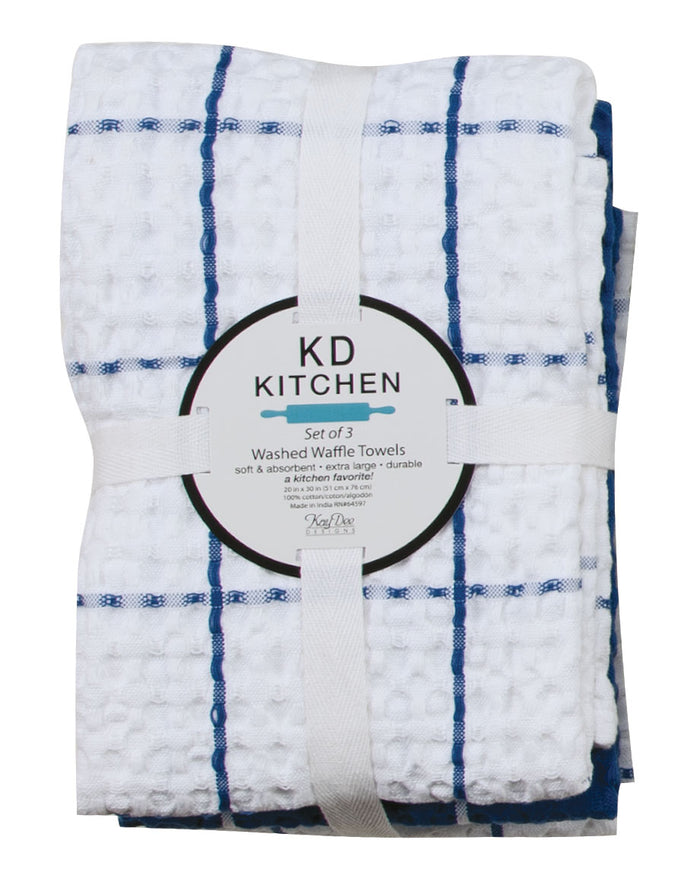 Kay Dee Waffle Tea Towel Set of 3, True Blue