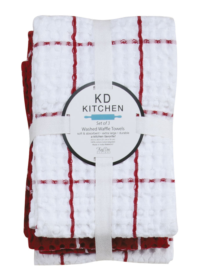 Kay Dee Waffle Tea Towel Set of 3, Samba Red