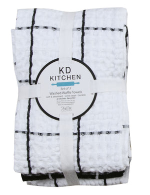 Kay Dee Waffle Tea Towel Set of 3, Onyx