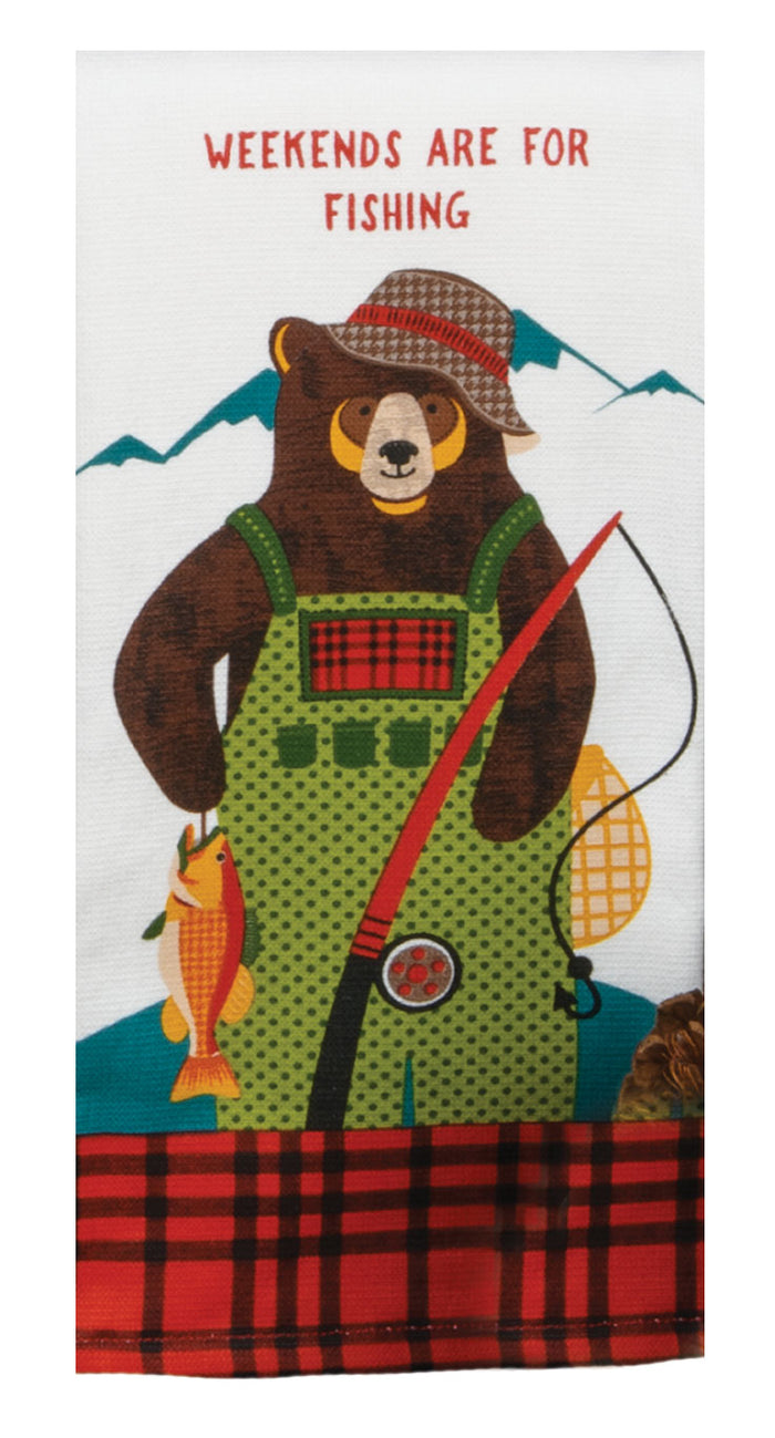 Kay Dee Dual Purpose Terry Tea Towel, Forest Friends Fishing Bear