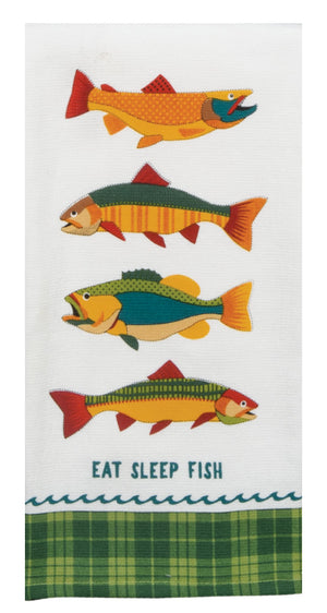 Kay Dee Dual Purpose Terry Tea Towel, Forest Friends Eat Sleep Fish