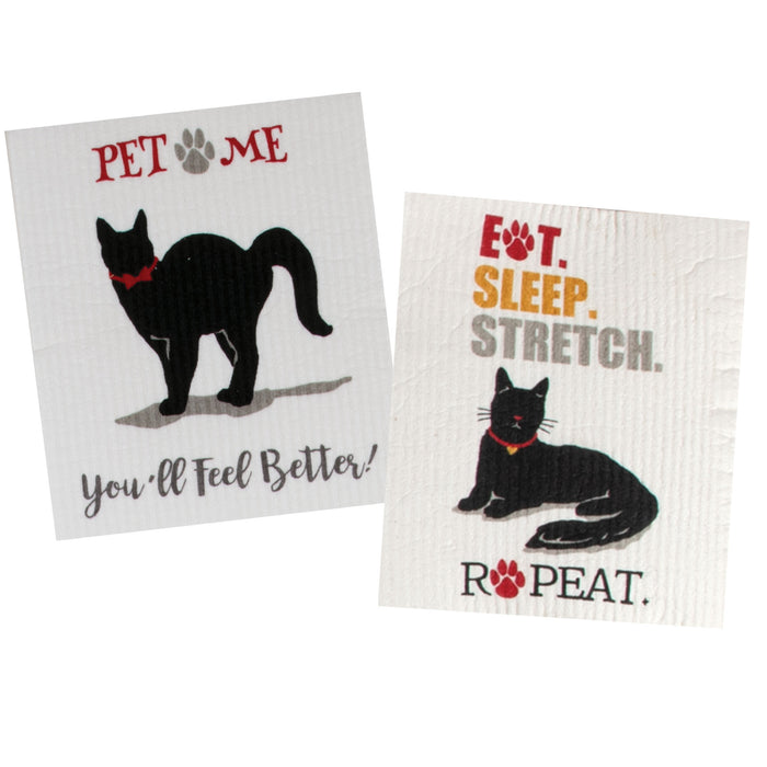 Kay Dee Swedish Dishcloths Set of 2, Pet Lovers Only Cat Combo #2