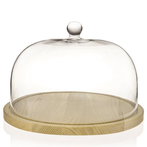 RCR Cristalleria Italiana Wood Serving Board w/Glass Dome