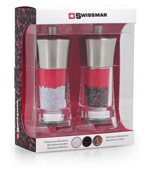 Swissmar Torre Salt & Pepper Mill Grinder Set, Clear Acrylic w/Stainless Steel Top