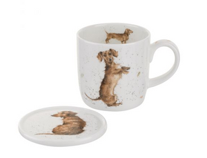 Wrendale Designs Mug & Coaster Set, Dachshund 'Hello Sausage'