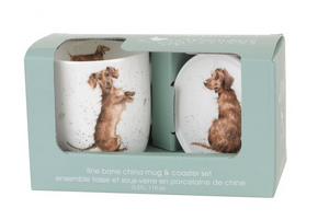 Wrendale Designs Mug & Coaster Set, Dachshund 'Hello Sausage'