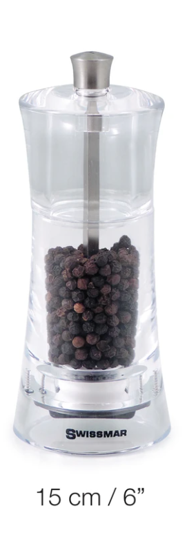 Swissmar Torre Pepper Mill 6 Inch, Clear Acrylic