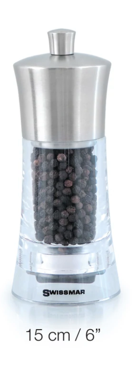 Swissmar Torre Pepper Mill 6 Inch, Clear Acrylic w/Stainless Steel Top