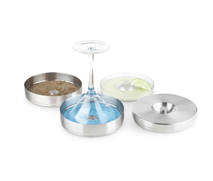 Final Touch Stainless Steel Cocktail Rimmer Tray Set