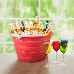 Final Touch Collapsible Beverage Bin/Ice Bucket, Red