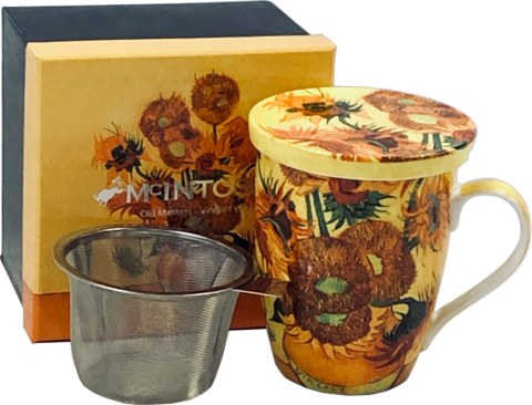McIntosh Tea Mug with Infuser & Lid, Van Gogh Sunflowers