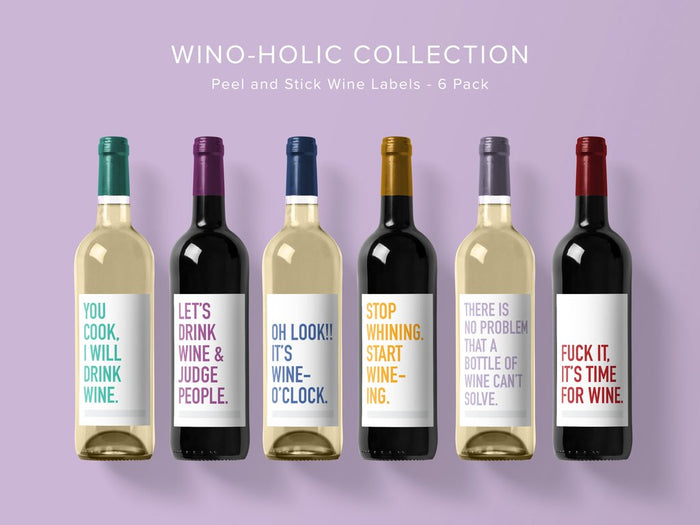 Classy Cards Wine Labels Pack of 6, Winoholic Collection