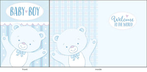Little Jeanie Greeting Card, Baby Boy Blue Bear