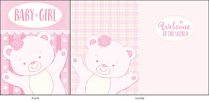 Little Jeanie Greeting Card, Baby Girl Pink Bear