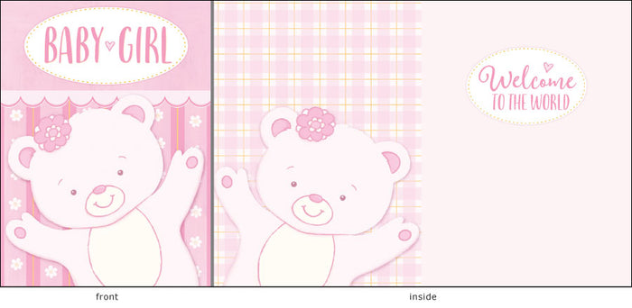 Little Jeanie Greeting Card, Baby Girl Pink Bear