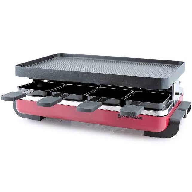 Swissmar 8 Person Red Classic Raclette Party Grill with Reversible Cast Aluminum Non-Stick Grill Plate