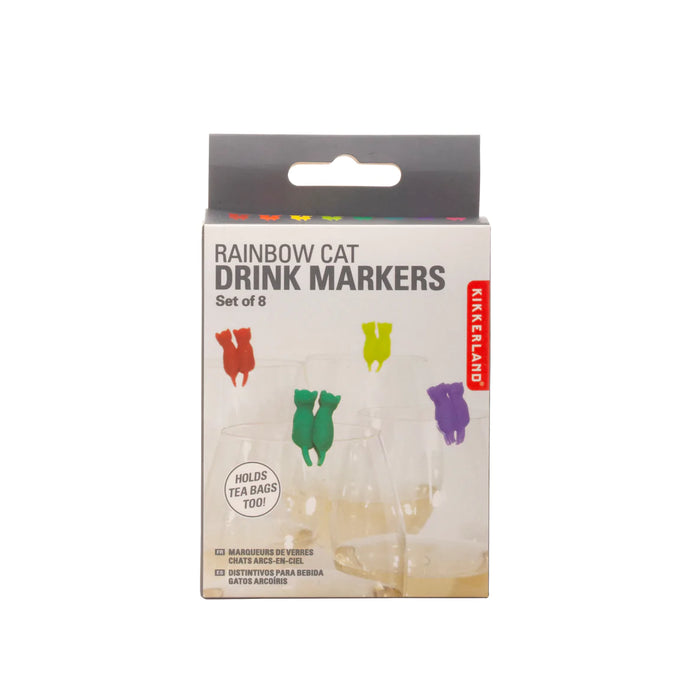 Kikkerland Drink Markers Set of 8, Rainbow Cats