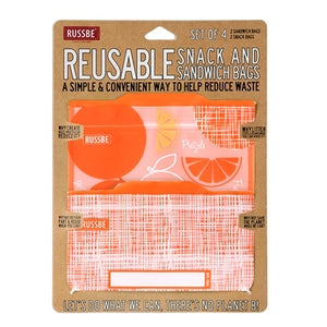 Russbe Reusable Snack & Sandwich Bags Set of 4, Orange