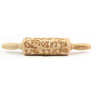 Folkroll Small Embossed Rolling Pin, Crazy Cat