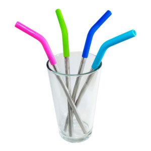 Kitchen Basics Stainless Straws Drinking Straws with Silicone Tips (Wide)