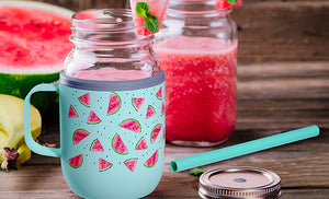 Asobu Moonshine Insulated Mason Jar 16oz, Teal with Watermelon Print