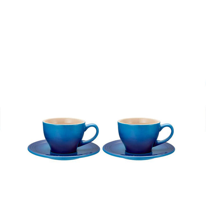 Le Creuset Classic Cappuccino Cups & Saucers Set, Blueberry