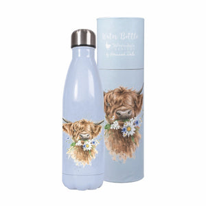 Wrendale Designs Water Bottle 500ml, 'Daisy Coo' Highland Cow