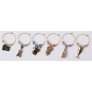 Prodyne Wine Glass Charms Set, Gold 'Wine & Cheese'